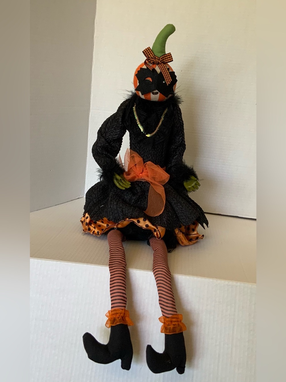 Vintage Mardi Pumpkin Head Doll in Black & Orange